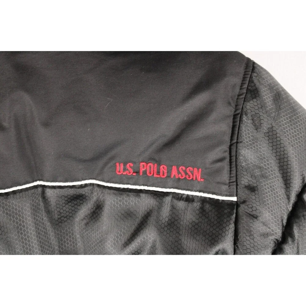 U.S. Polo Assn Puffer Jacket Black Logo Sleeve Hood Zip Pockets Lined Size 5/6